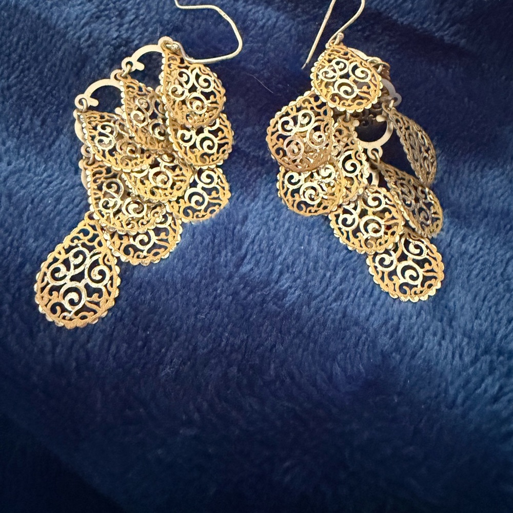 Delicate Gold Filigree Chandelier Earrings